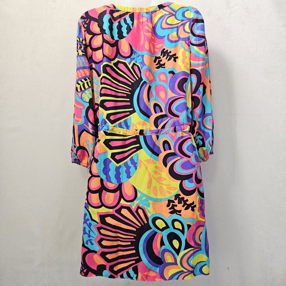 Alice Trixie Dress S 100% Silk Multicolor Abstract Tie Waist Mini‎ Boho Coastal - Picture 2 of 13